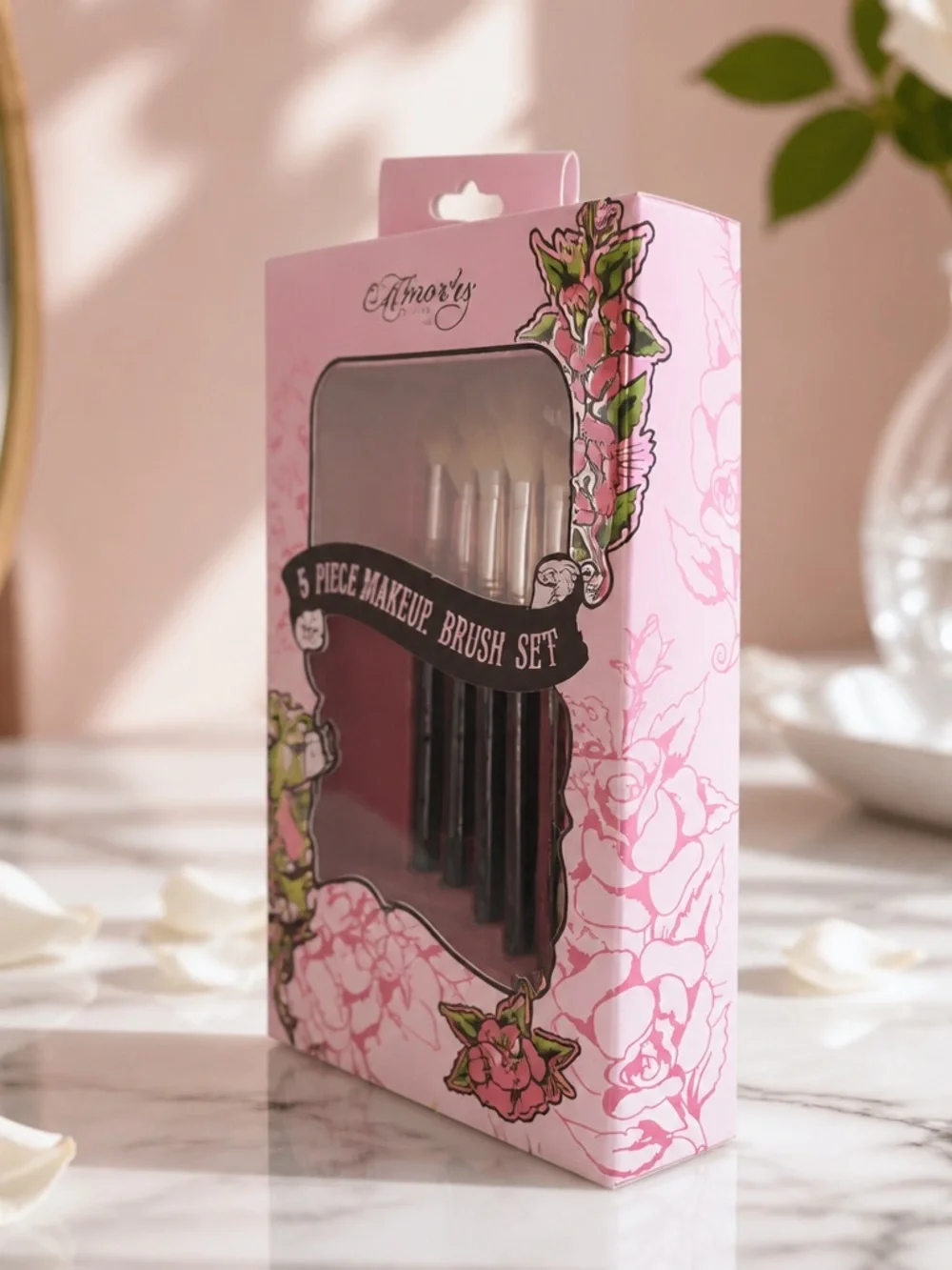 Ed Hardy 4 Piece Essential Makeup Brush Set Pink Floral